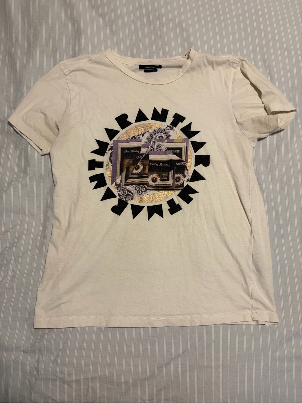 Isabel Marant White Graphic Short Sleeve Tee with Black Accents